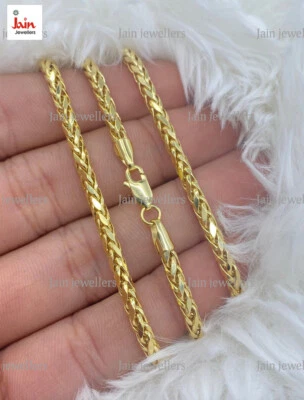 Echt Gold 18 Karat,22 Karat Weizen Palm Franco Fuchsschwanz Unisex Halskette 3 - Bild 1 von 4