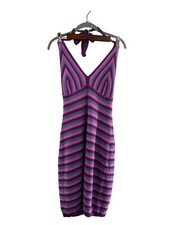 Wild Fable Striped Knit Halter Dress V-Neck Open Back Crochet Boho Rainbow Retro