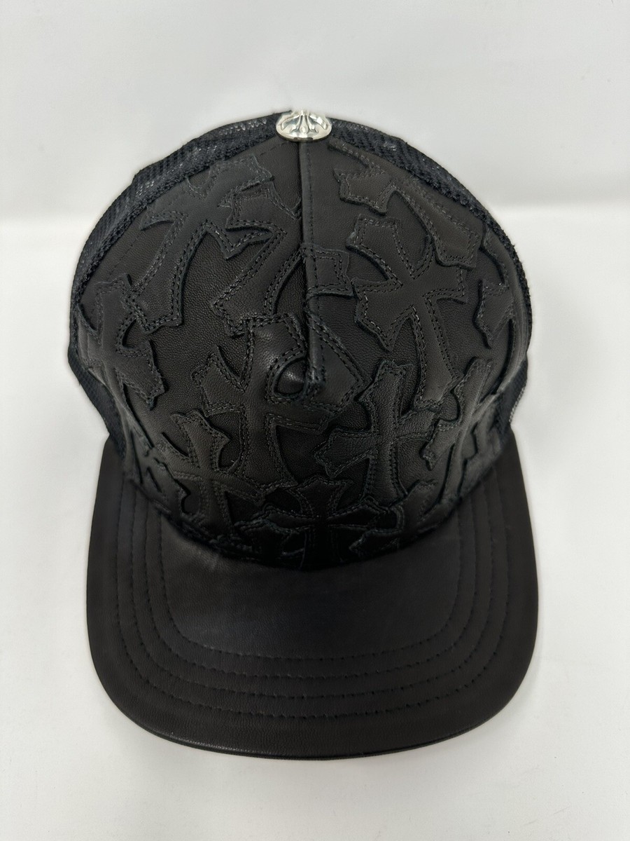 Chrome Hearts Leather Cross Cemetery Trucker Hat Flooded NEW Chrome Hearts Leather Cross Cemetery Trucker Hat Flooded NEW