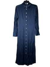 Madewell Satin Button Front Midi Shirt Dress Size 00 Classic Indigo Blue
