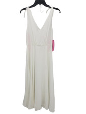 Betsey Johnson Dress Womens 6 White V-Neck Sleeveless Flowy Tie Shoulder NWT