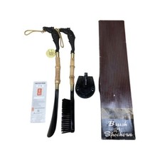 Vintage Horse head Shoe Horn  Brush Set Wall Hanger Box Bamboo Wood Equestrian