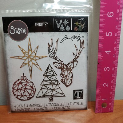 TH3 Sizzix Thinlits Die Set 4PK - Geo Christmas by Tim Holtz 664202 New