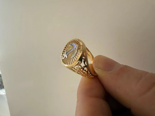 18 KARAT YELLOW WHITE GOLD MAN BAND RING ROUND ON TOP WITH ANCHOR MADE IN ITALY - Picture 4 of 11