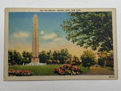Obelisk Central Park New York City NY Postcard Cleopatra's Needle Creased Posted - Picture 1 of 2