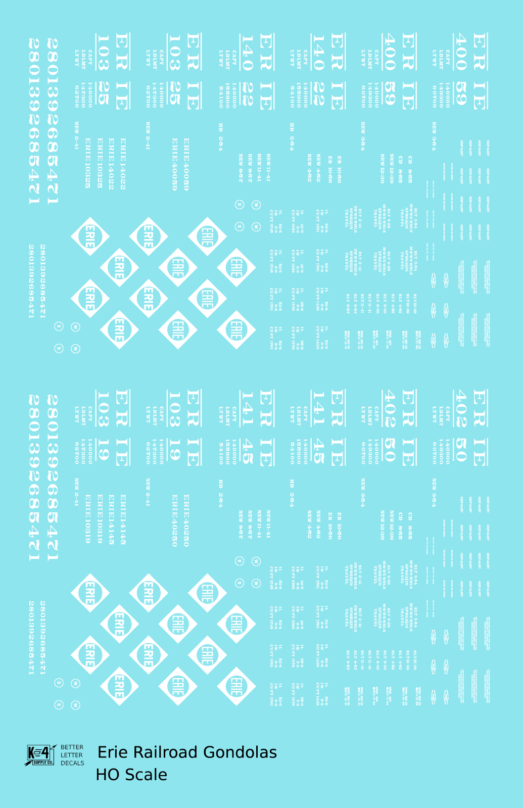 K4 Supply Co HO Scale Decals – Bessemer And Lake Erie Diesel Locomotive – White – K4-BLEL-87