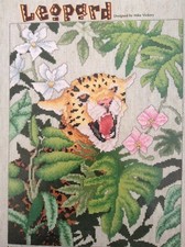 Leopard counted cross stitch magazine pattern, Aida & floss lot