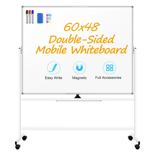 Double-Sided Mobile Whiteboard with Stand 60 x 48 In Adjustable Dry Erase Board