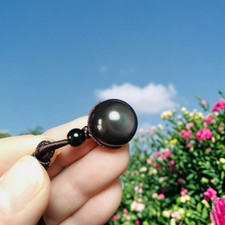 Natural 16mm Rainbow Obsidian Stone Bead Healing Crystal Pendant Necklace