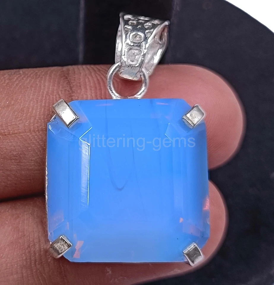 Gemas colgantes naturales de plata esterlina 925 con ópalo azul esmeralda de 56,30 quilates 5MSO Foto 4 de 4