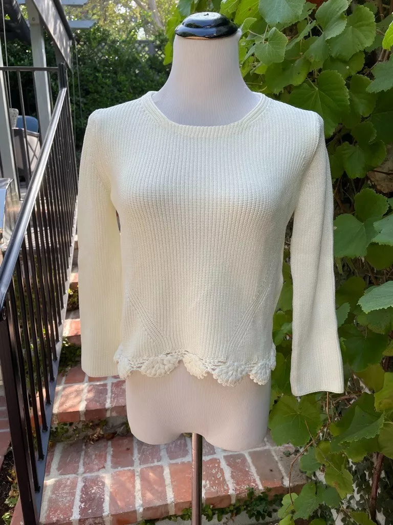 Maje Ivory Knit Sweater with Scalloped Border, size 2