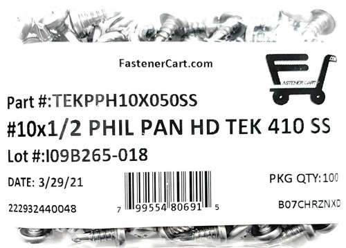(100) #10 x 1/2 Stainless Steel Phillips Pan HD Self Drilling Tapping TEK Screws - Picture 3 of 5