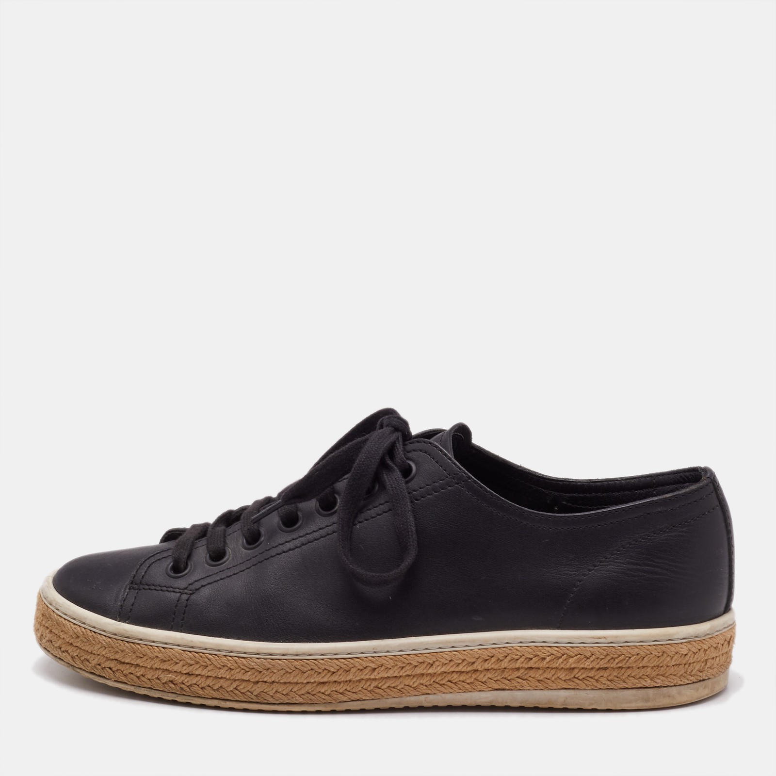 Prada Sport Black Perforated Leather Lace-Up Sneakers Size 42.5 EU