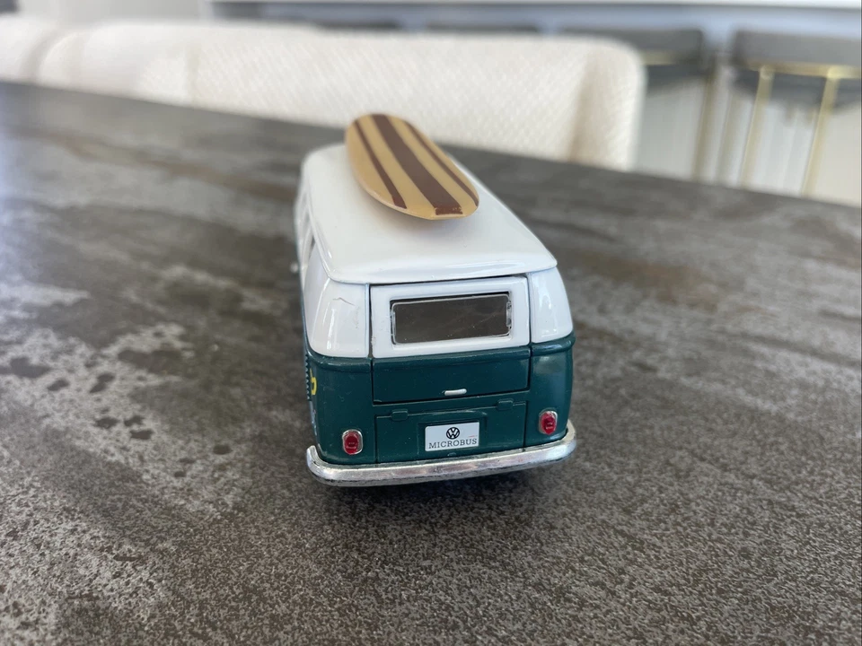 5" Kinsmart 1962 Volkswagen Bus w/Decal 1:32 Diecast Love Peace Green Pull & Go - Image 4 of 4