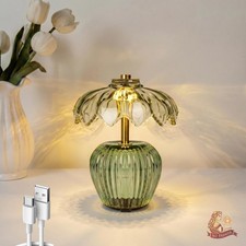 Rechargeable Table Lamp, Cordless Lamp with Timer, Crystal Glass Flower Lamps...