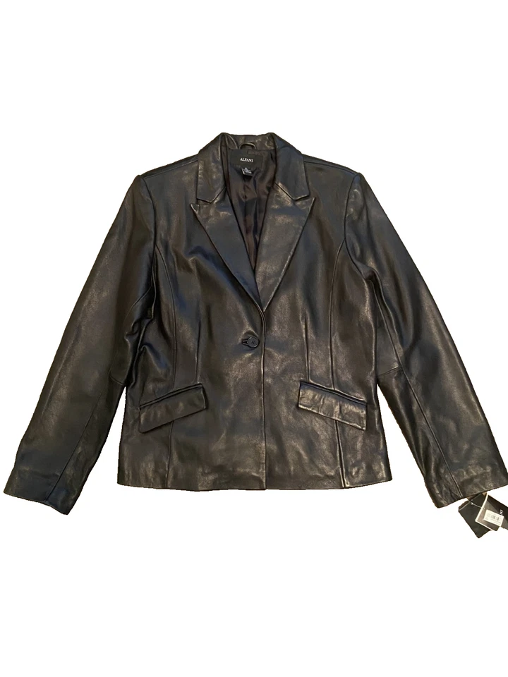Chaqueta Blazer Para Mujer Alfani Suave 100% Cuero Negra Talla XL Nueva con Etiquetas Foto 3 de 4