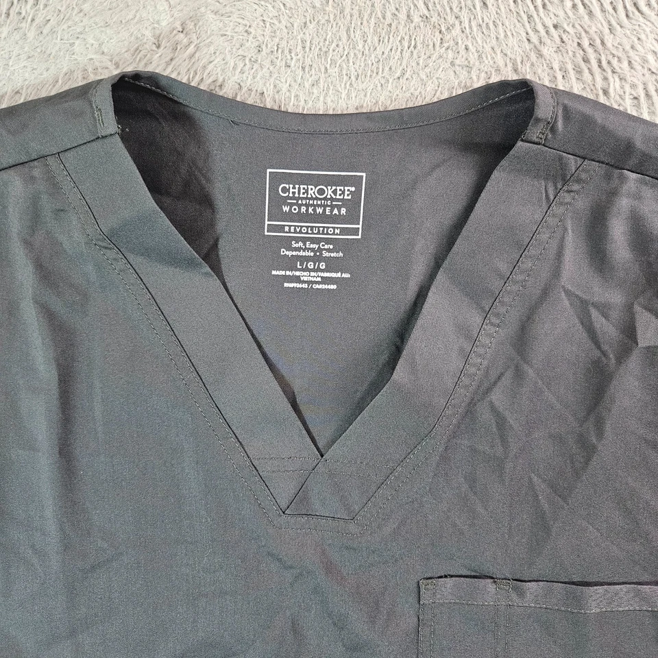 NEW Cherokee Workwear Scrub Top Men Large V-Neck WW670 Revolution Gray - Image 4 of 4