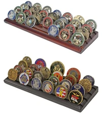 Challenge Coin Display Stand 4 Row Wooden Holder Rack Case Holds 28 Coins Black