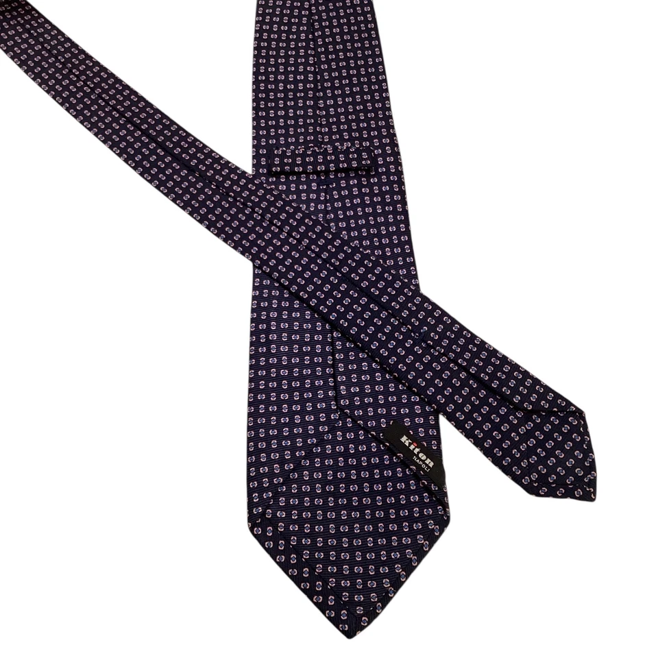 KITON SEVENFOLD 男式 100% 真丝 XL 领带意大利豪华几何蓝色/粉红色 GUC — 第 3/4 张图片