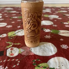 VINTAGE Leather-Wrapped MEXICO 4” Shot Glass with Horse-head Raised Deaign