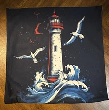 Throw Pillow Cover Nautical Coastal Lighthouse Faux Velvet NO PILLOW INSERT