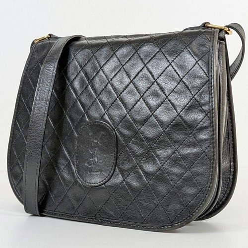 YVES SAINT LAURENT Shoulder Bag Quilted Black Vintage Authentic From Japan