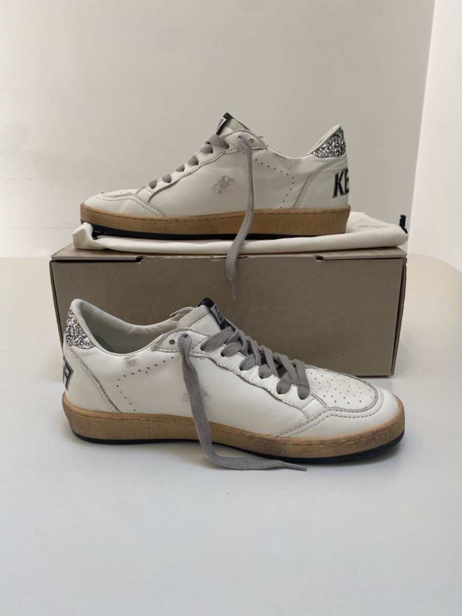 Golden Goose Ball Star Sneaker White Leather/Silver Glitter sz 37