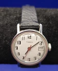 Vintage 1970s TIMEX Womens' Wind-Up Mechanical Watch w/Black Band & Date *WORKS*