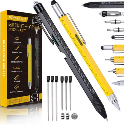 9 in 1 Multitool Pen Set, Multi Tool Pen Set, Gifts for Fathers Black, Yellow