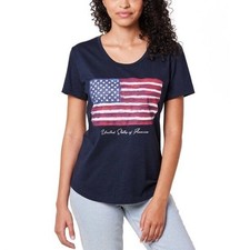 General Standard Americana Flag Tee Womens L Navy Cotton Made in USA NWT