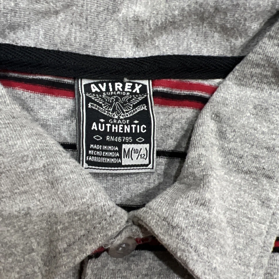 Avirex Auténtico Polo Rayas Gris Rojo Blanco Negro Niños Mediano Foto 3 de 4