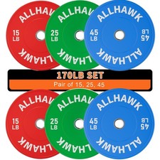 Colored 170LB Olympic Weight Plates Set 2-inch Rubber Bumper Plate Set