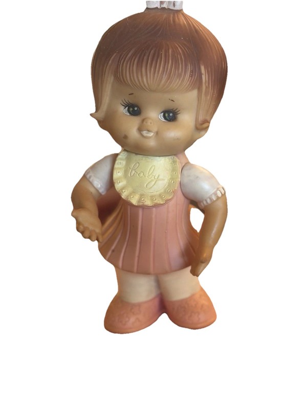 Painted Squeaky Girl Toy Pink Dress Rubber Hand Painted 