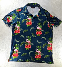 Yatta Golf Men's M Navy Flamingo Floral Short Sleeve Collared Polo -0196