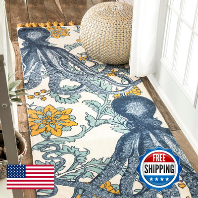 Nuloom Thomas Paul Blue/Ivory 2'8''x6' Handmade Octopus Print Area Rug