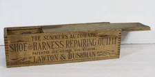 Vtg Wooden Box Lawton & Burshman Shoe Harness Repairing Summers Auto Fab Graphic