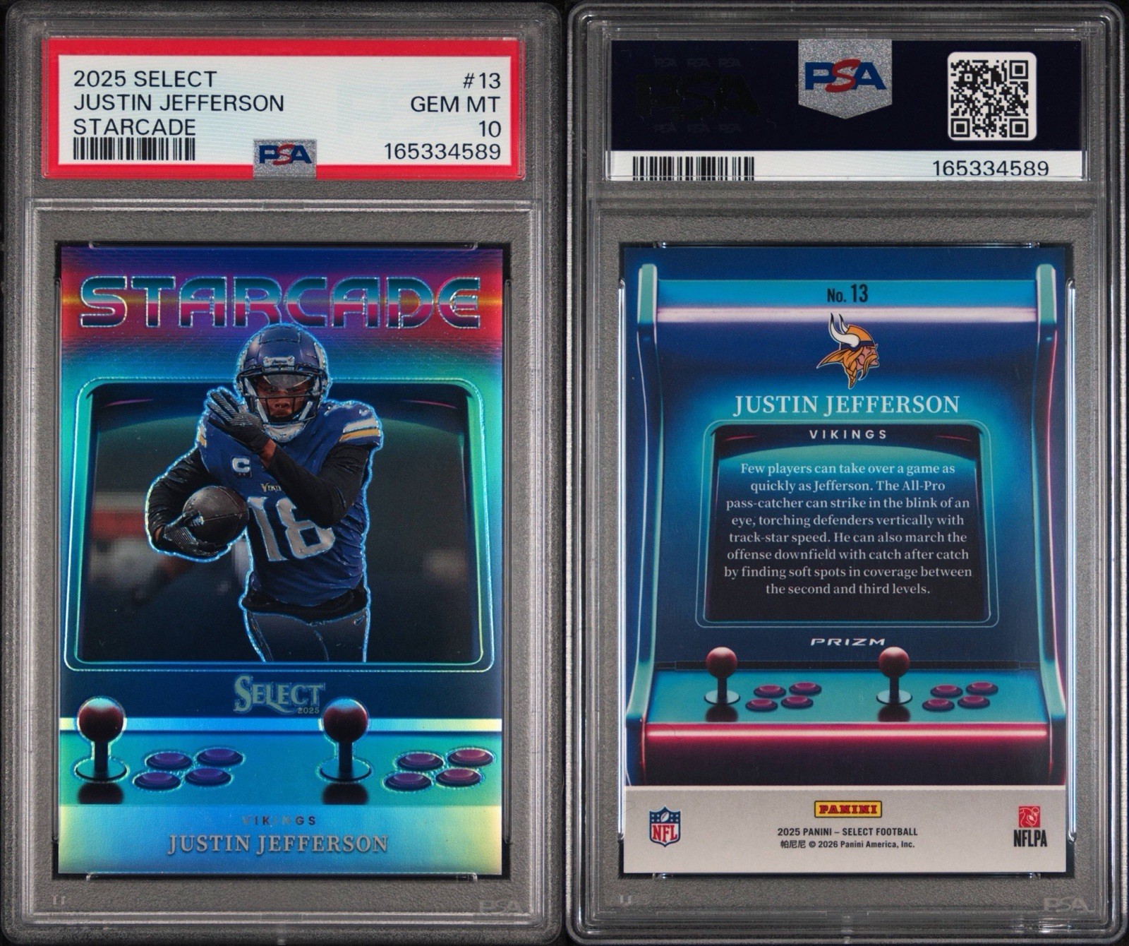 2025 Select Justin Jefferson SSP Starcade PSA 10 Pop 4 Total view 3