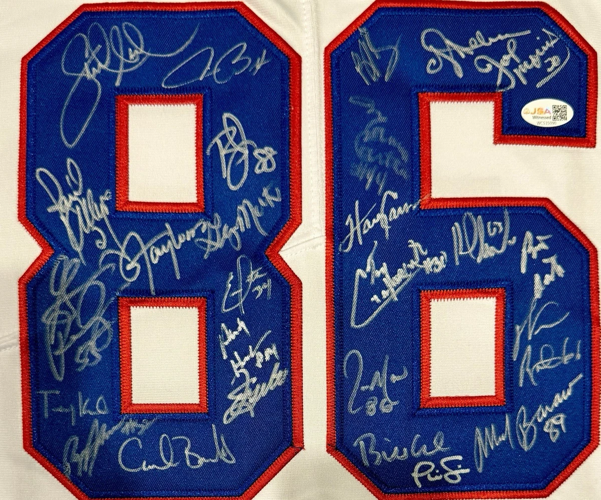 NY GIANTS 1986 CHAMPIONS WHITE TEAM SIGNED JERSEY 26 AUTOS 40TH YEAR JSA WITNESS