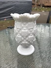 Vintage Westmoreland Glass Footed Vase Old Quilt White Milk Glass 6 1/2" T