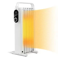 1500-Watt White Electric Oil-Filled Radiator Heater Space Heater with Foldable R