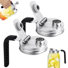 2Pk Stainless Steel Mason Jar Spout Lid w/ Handle Wide Mouth Pour Spout Flip Cap