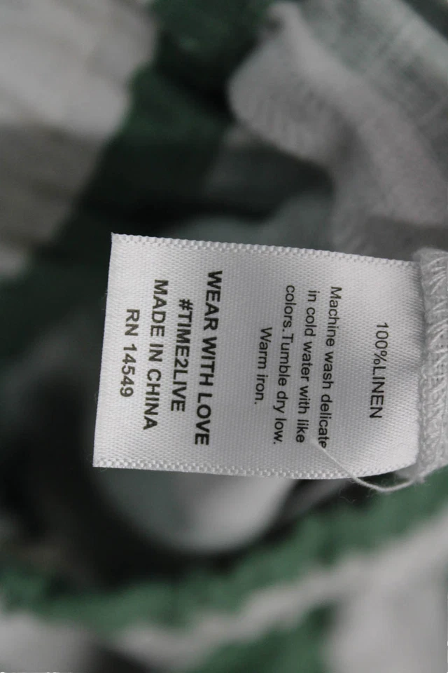 Electric & Rose Women Cropped Striped Linen Pants Green Size S - Image 4 of 4