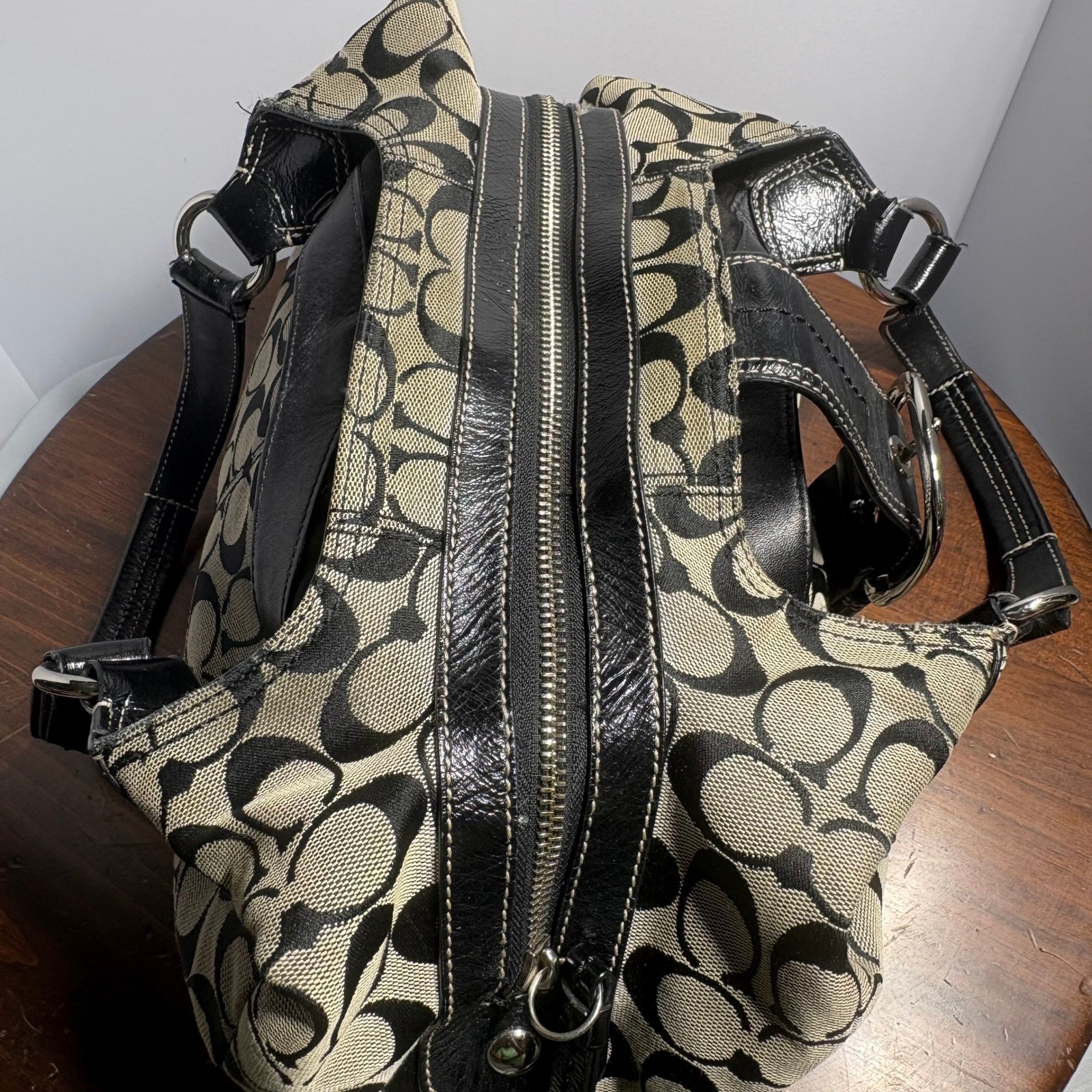 Coach Soho Signature Lynn Hobo Shoulder Bag Medium Black Monogram Canvas Buckle image 9