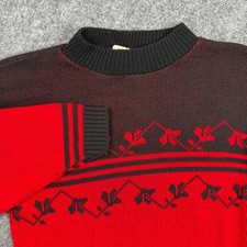 Vintage Brunny Sweater Small Red Black Knit Leaf Pattern Acrylic Women's Unisex