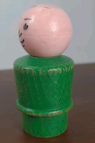 Vintage Fisher Price Little People Dad Father Man Green Wood Body Plastic Head - Picture 3 of 7