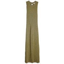 SEZANE Mahalia Dress Metallic Olive Green Maxi Knit Sleeveless Women's M