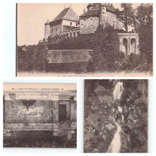 Lot of 3 postcards Uriage-les-Bains France Fountain Castle Waterfall Etc