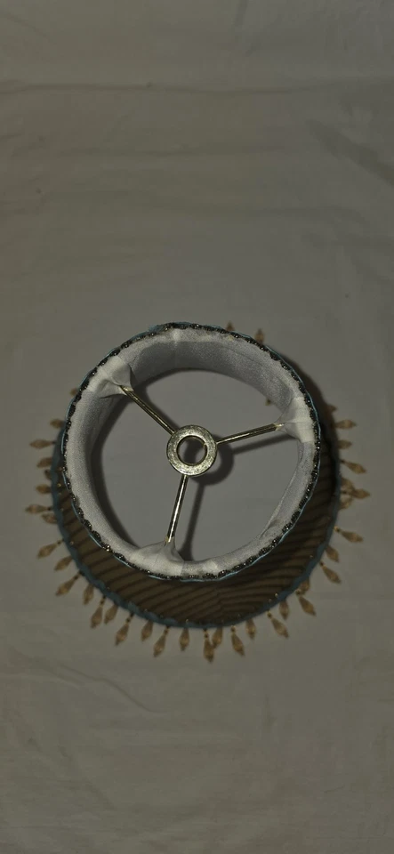 "Pantalla de lámpara con cuentas boho estilo vintage tela a rayas marrón con flecos 9""" Foto 3 de 4