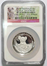 2015 P Australia HIGH RELIEF 1oz Silver Koala $1 Coin NGC PF70 Ultra Cameo