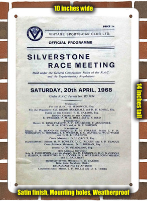 Metal Sign - 1968 Silverstone Circuit Racing Program - 10x14 inches